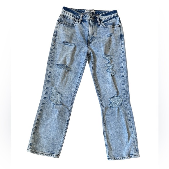 #77 Abercrombie & Fitch The Boyfriend Mid Rise Jean in Acid Wash Blue - Picture 1 of 4